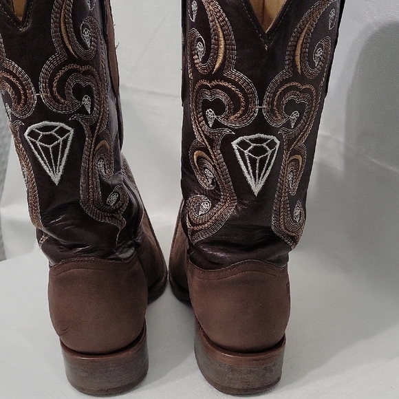 White Diamonds Brown Western Cowboy Boots with Embroidery Size 10.5 main image 5